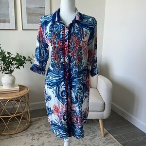 Antica Sartoria Beach Shirt Dress Button Front Cover Up Resort Wear Sequin Small